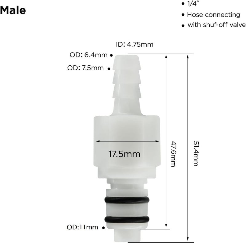 BBTUS 2PCS 1/4" 3/8" 5/16" Plastic Hose Barb Valved In-Line Coupling Insert Quick Connector, Quick Shut-Off Hose Joint Tube Connector, Male Quick Connect Fittings (2x Male Connector) (1/4") - Image 2